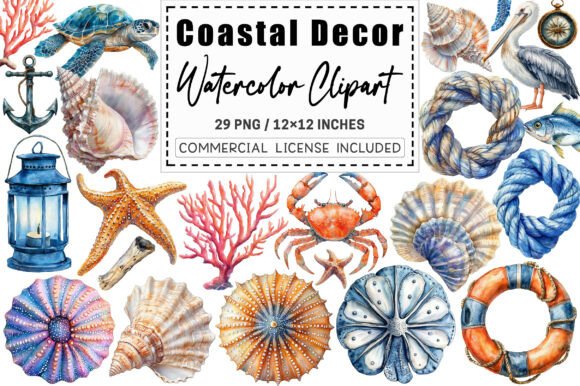 Download Watercolor Coastal Decor Clipart. - Water Collection