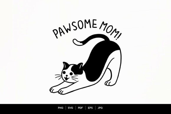 Download Pawsome Mom Cat Stretch Minimal Line Art - Minimal Collection