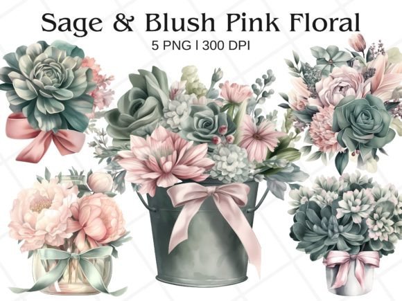 Download Sage and Pink Floral Watercolor Clipart - Floral Collection