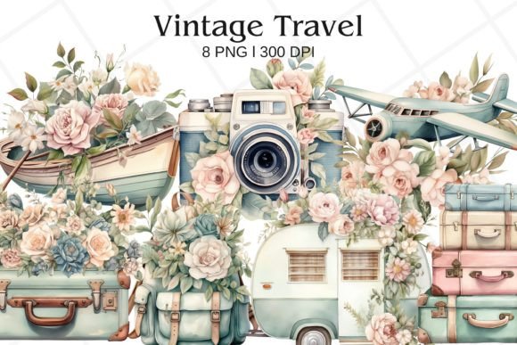 Download Vintage Travel Watercolor Clipart - Water Collection