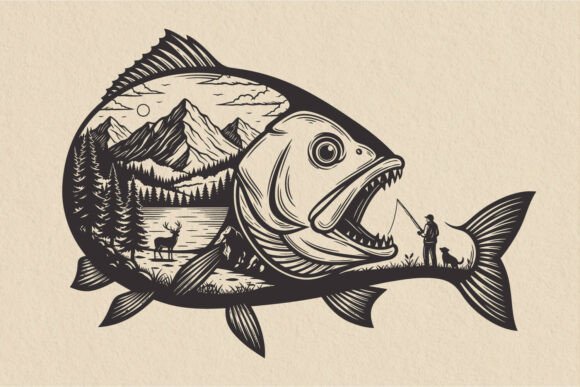Download Fishing Fish Landscape Mountain SVG, - Fishing Collection