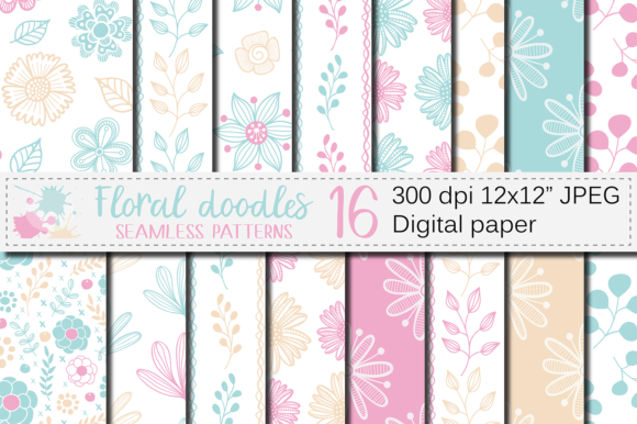 Download Aqua Blue and Pink Floral Digital Paper - Floral Collection