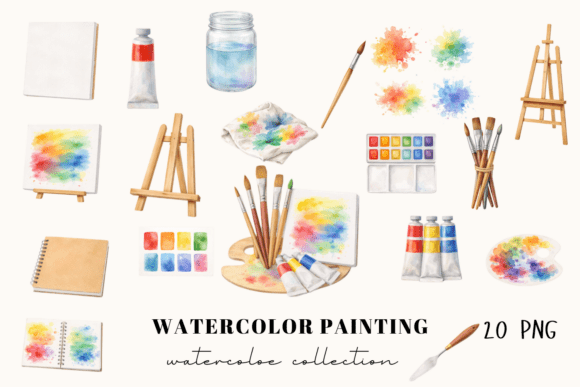 Download Watercolor Painting Tools Clipart Set - Water Collection