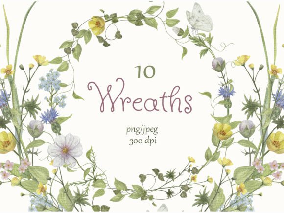 Download Watercolor Meadow Wreaths Set - Water Collection