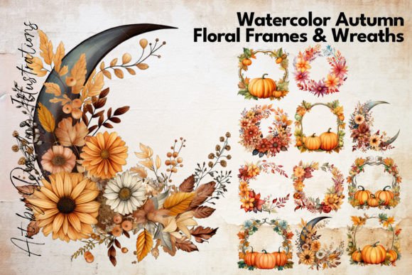 Download Watercolor Autumn Floral Frames Wreaths - Floral Collection
