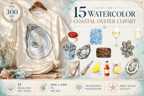 Download Coastal Oyster Watercolor Clipart PNG - Water Collection
