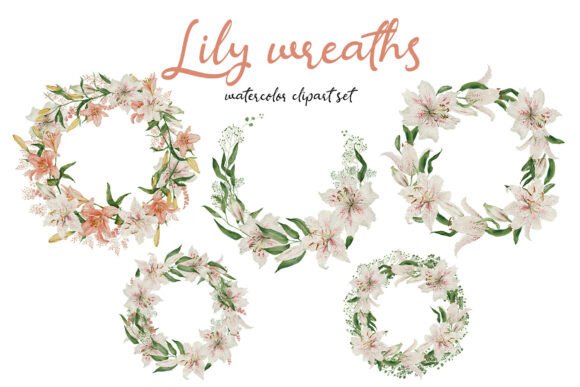 Download Watercolor Lily Wreaths Clipart PNG Set - Water Collection