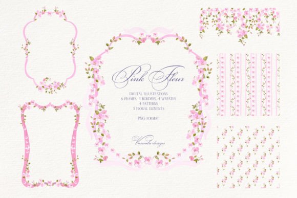 Download Pink Flower Borders Wreaths and Frames - Border Collection