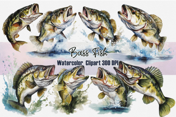 Download Bass Fish Jumping Watercolor Clipart - Water Collection
