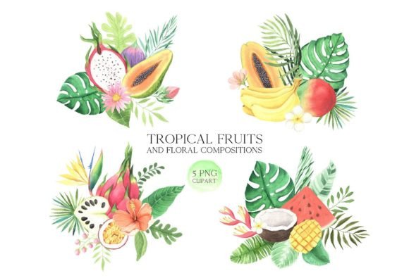 Download Watercolor Tropical Fruits Arrangements - Water Collection