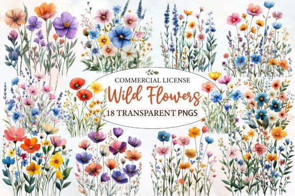 Download Charming Wild Flowers Watercolor Clipart - Water Collection