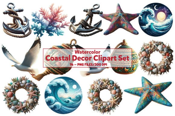 Download Watercolor Coastal Decor Clipart Set - Water Collection