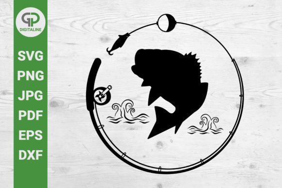 Download Bass in Circle SVG Fishing Rod SVG - Fishing Collection