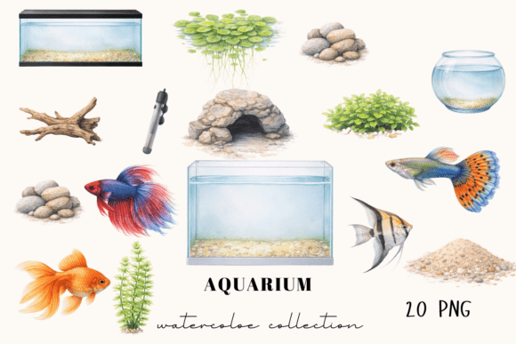 Download Aquarium Clipart Set, Watercolor Fish - Water Collection