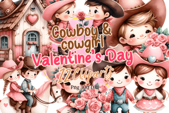 Download Cowboy and Cowgirl Valentine Watercolor - Water Collection