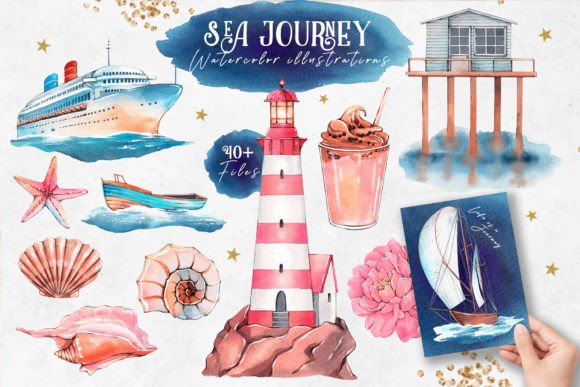Download Sea Journey. Watercolor Illustrations - Water Collection