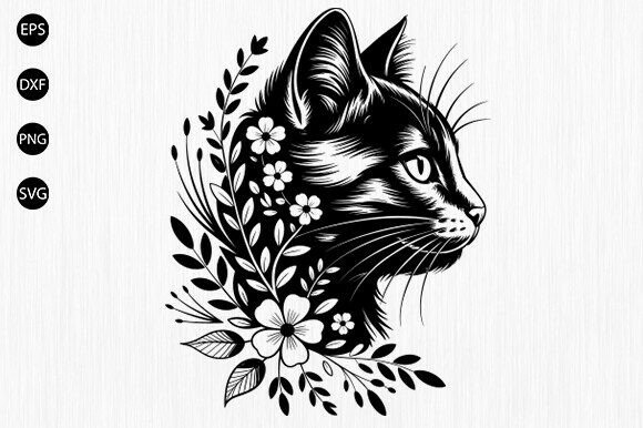 Download Floral Cat Svg, Cat with Flower SVG, Cat - Floral Collection
