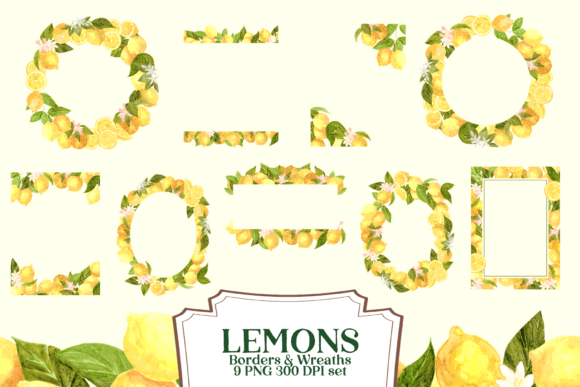 Download Watercolor Lemon Borders and Wreaths - Border Collection