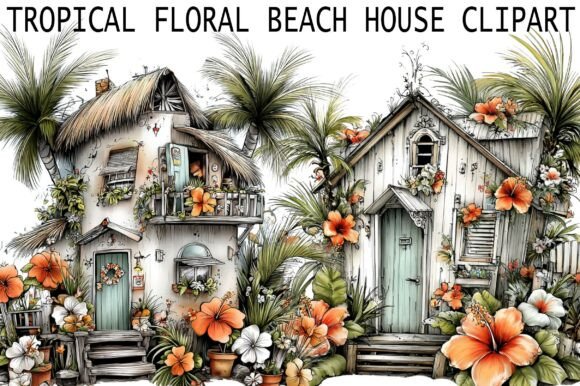 Download Tropical Floral Beach House Clipart - Floral Collection