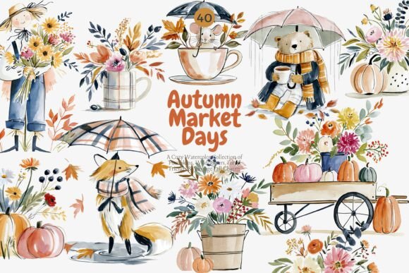 Download Autumn Harvest Watercolor Clipart Set - Water Collection