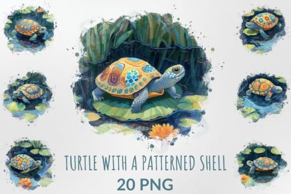 Download Watercolor Turtle with a Patterned Shell - Water Collection
