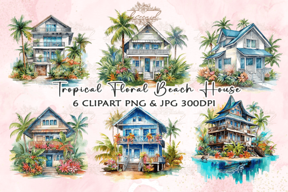 Download Tropical Floral Beach House Clipart - Floral Collection