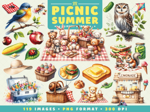 Download Watercolor Summer Picnic Clipart - Water Collection