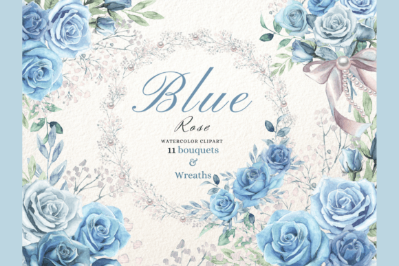 Download Watercolor Blue Rose Wreaths &amp; Bouquets - Water Collection