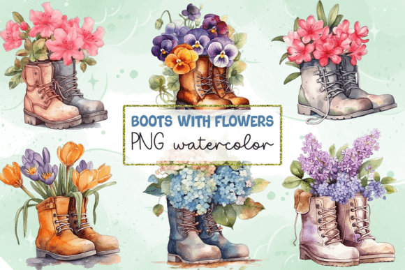 Download Boots with Flowers PNG Watercolor - Water Collection
