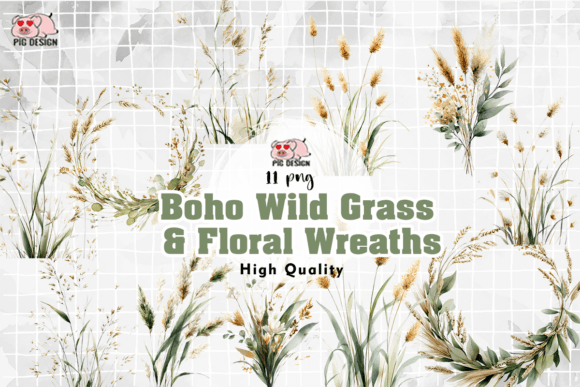 Download Boho Wild Grass &amp; Floral Wreaths PNG - Floral Collection