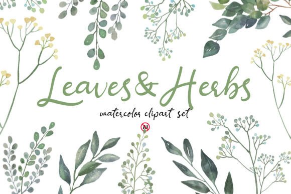 Download Watercolor Leaves &amp; Herbs Clipart Set - Water Collection