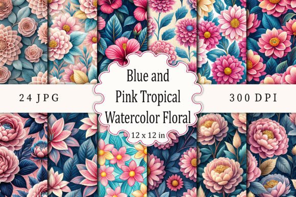 Download Blue and Pink Tropical Watercolor Floral - Floral Collection